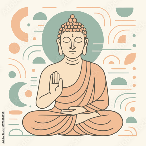 Meditating Buddha In Lotus Pose With Sacred Symbols