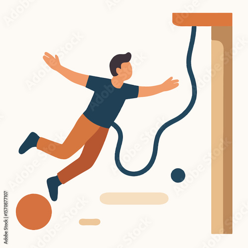 Excited Man Enjoys Indoor Rope Climbing Activity