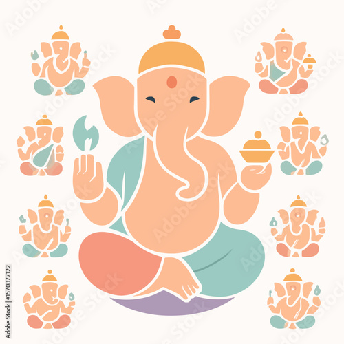 Colorful Lord Ganesha Surrounded By Divine Forms