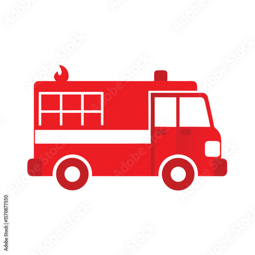 Minimalist fire engine icon for safety emergency vehicle and firefighting illustration