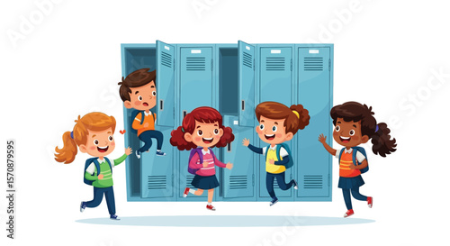 Cartoon illustration of happy school kids at lockers back to school concept vector illustration design