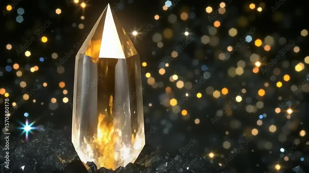 Amber crystal point on dark background
