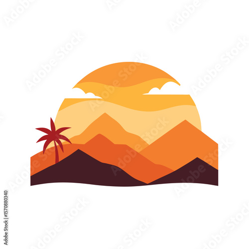 Clear mountain landscape with layers in clean vector for hiking scenery and adventure