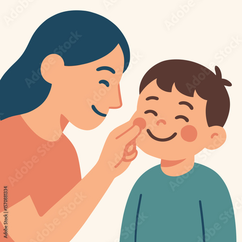 Mother Gently Touching Smiling Son’s Cheek