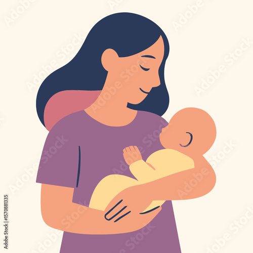Mother Gently Holding Newborn Baby