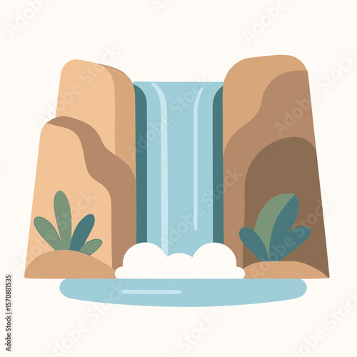 Mountain Waterfall Flowing Through Rocky Cliffs