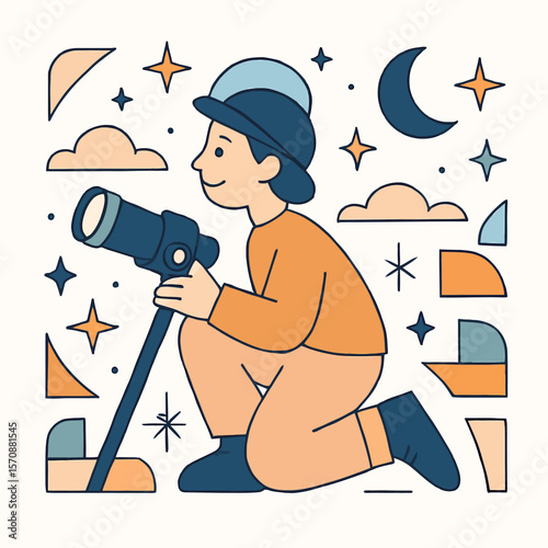 Young Astronomer Stargazing At Night