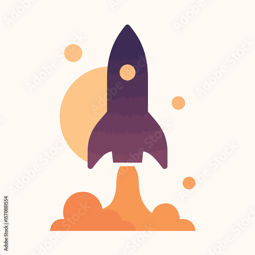 Rocket Launch With Orange Smoke And Planets