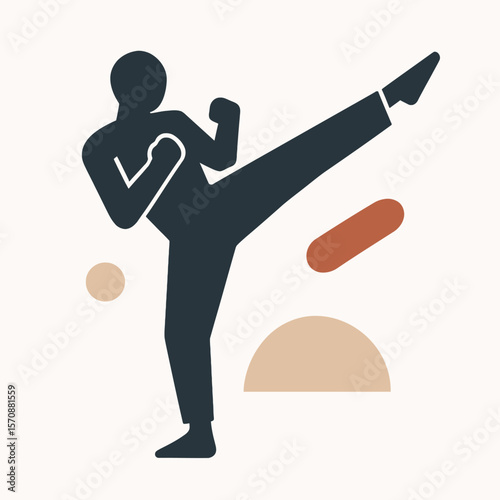 Martial Arts High Kick Minimalist Silhouette
