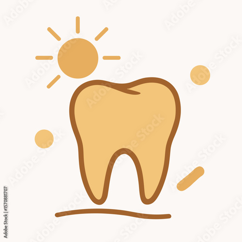 Healthy Tooth Icon With Sun And Shine
