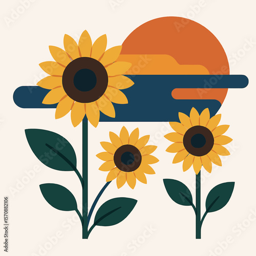 Sunflowers Blooming At Sunset Minimalist Art