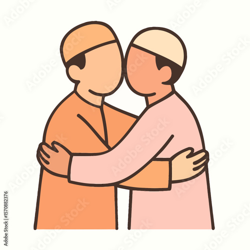 Two Muslim Men Embracing In Friendly Greeting