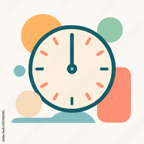 Minimalist Colorful Clock Showing Noon