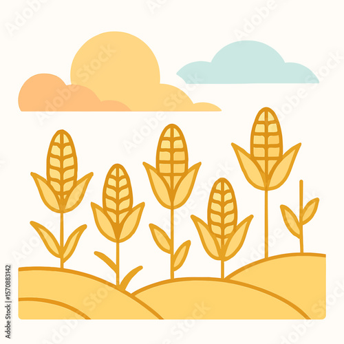Golden Cornfield At Sunrise On Rolling Hills