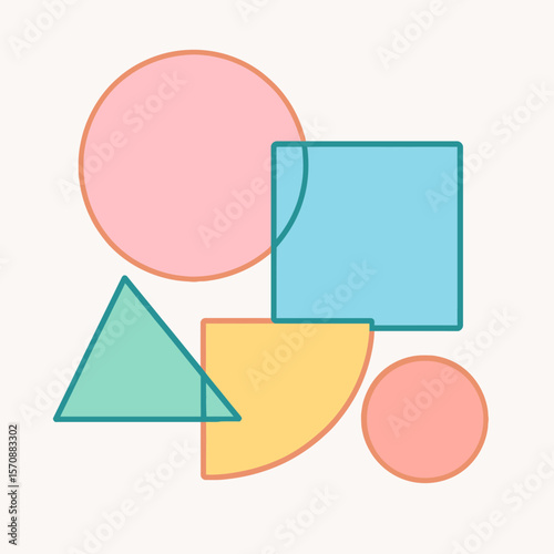 Colorful Overlapping Geometric Shapes On White Background
