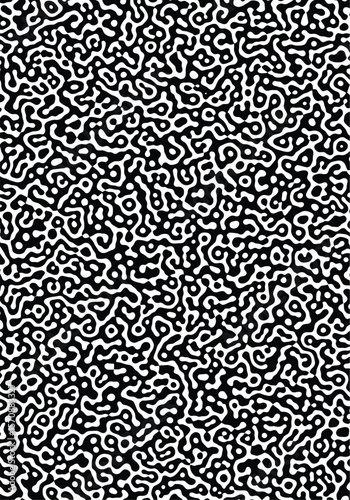 Abstract black and white organic pattern with flowing rounded shapes and interconnected cells
