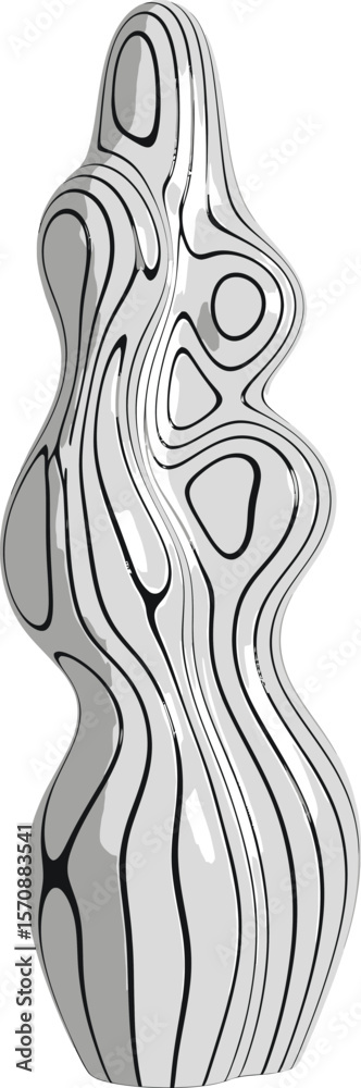 Fototapeta premium Abstract sculpture with flowing black lines on a white glossy surface