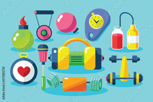 Nine Colorful 3D Fitness Equipment Models