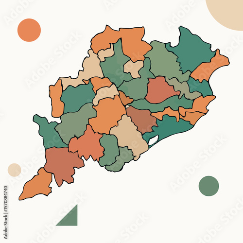 Colorful Map Of Odisha Districts With Abstract Shapes