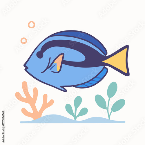 Blue Tang Fish Swimming In Coral Reef