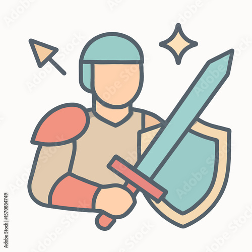 Medieval Warrior Holding Sword And Shield