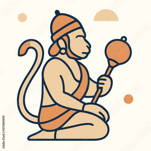 Hanuman Sitting With Gada Hindu Mythology Art