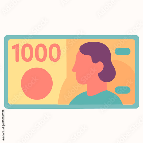 Colorful Flat Currency Note With Portrait