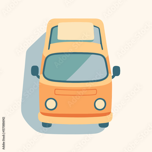 Retro Orange Camper Van Top View