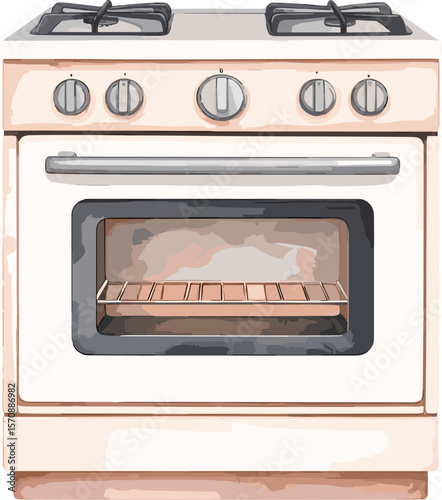 Oven watercolor baking tools and ingredients vector illustration