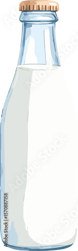 A bottle of milk watercolor baking tools and ingredients vector illustration