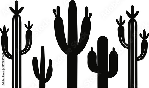 Cactus Plant Silhouettes – Vector Set of 6 Designs