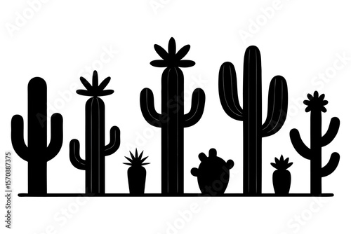 Cactus Plant Silhouettes – Vector Set of 6 Designs