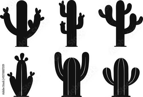Cactus Plant Silhouettes – Vector Set of 6 Designs