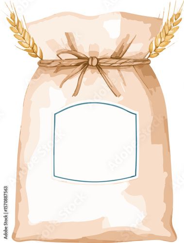 Flour sack watercolor baking tools and ingredients vector illustration