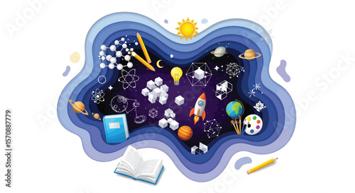 Science education background with elements of learning and discovery for school and university students