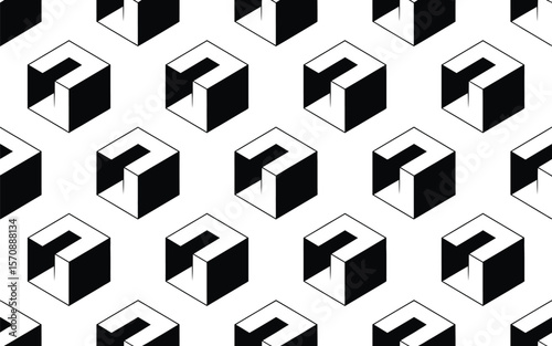 Black and White Isometric Cube Pattern geometric