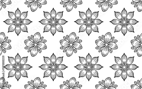 Black Floral Pattern on White Background flower