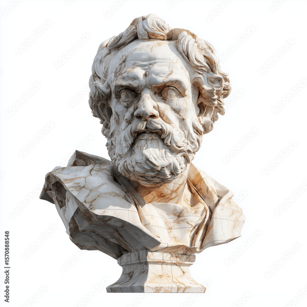 Fototapeta premium Ancient Marble Bust of a Man , white background cut out PNG