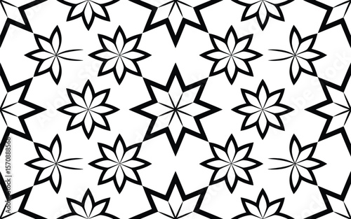 Black and White Floral and Star Geometric Pattern vector