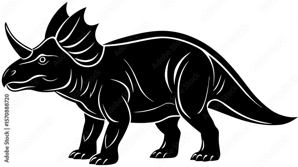 Obraz premium Triceratops Dinosaur Clipart – Horned Prehistoric Silhouette Vector Art
