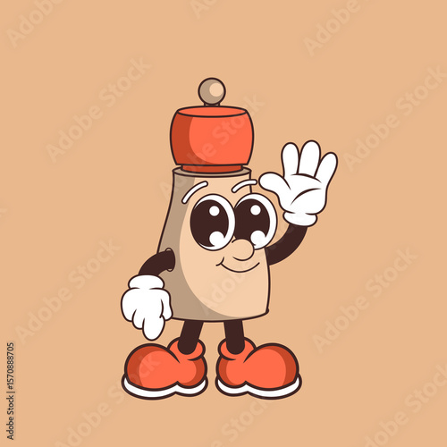 Retro character design of friendly salt and pepper grinder