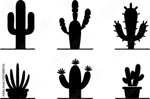 Cactus Plant Silhouettes – Vector Set of 6 Designs