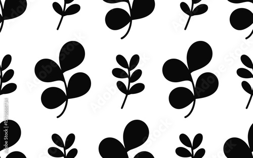 Black Leafy Plant Pattern on White Background leaves