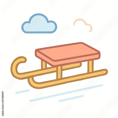 Wooden Sled Gliding On Snow In Winter