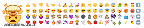 Set of emoticons. Emoji set. Funny emoticons faces with facial expressions. Full editable vector icons. Detailed emoji icons. Vector 10 eps.