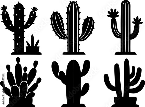 Cactus Plant Silhouettes – Vector Set of 6 Designs