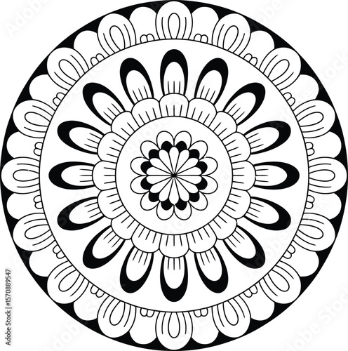 Black and White Circular Mandala Pattern Design vector