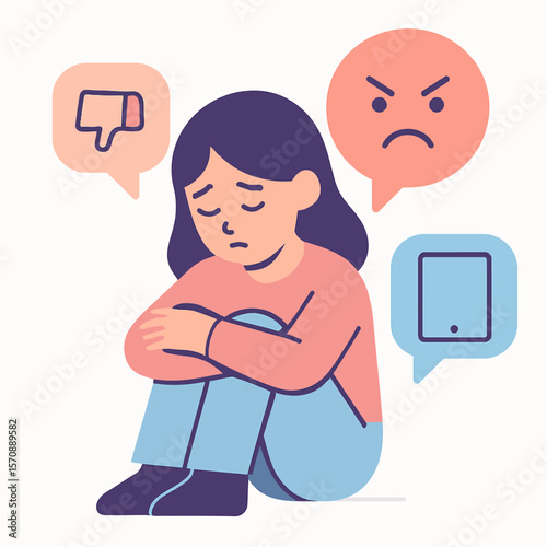 Sad Teen Girl Suffering Online Bullying