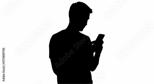 Person Using Phone Silhouette on White