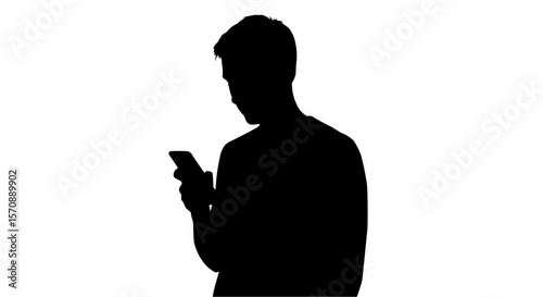 Person Using Phone Silhouette on White